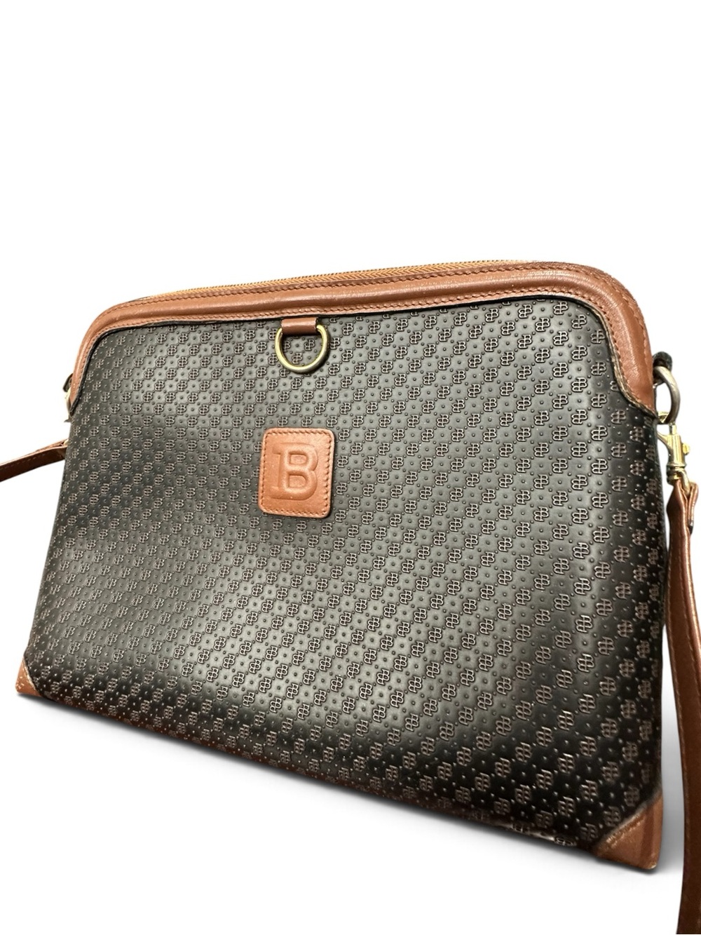 Vintage Bally Early Embossed B Crossbody Bag CCC Zipper Made in Italy